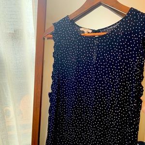 Navy polka dot sleeveless blouse